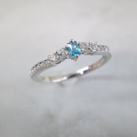 Dainty AQUAMARINE 925 Sterling Silver Ring>March Birthstone, Minimalist, Promise - Picture 3 of 7